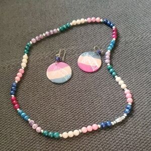 Source Unknown Multicolor Beaded Necklace with Pastel Round Earrings